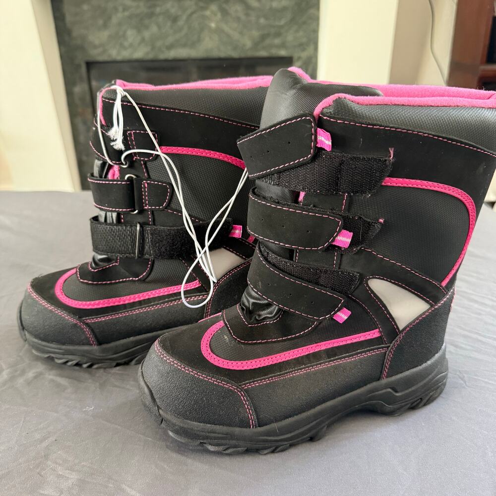 Athletech YG Halfpipe Girls Size 4M Snow Boots Black Gray Pink Winter Boots